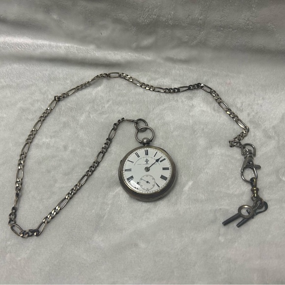 Antique John Forrest Silver Open Face Pocket Watch chain winding keys NOT TESTED